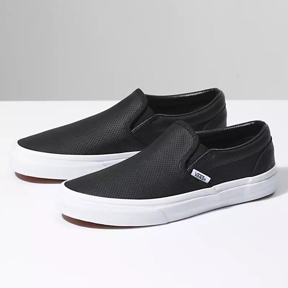 Vans Perf Black Leather Classic Slip-on Shoes (Top Seller)- NWOT